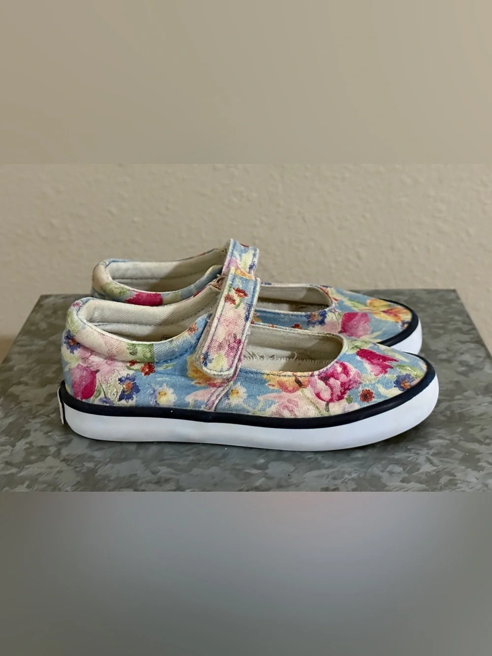 Polo Ralph Lauren Girls Floral Mary Jane Canvas Sneakers, Size 8